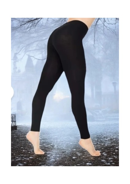 Kadın Siyah Dikişsiz Yüksek Bel Kışlık Içi Yünlü Şardonlu Termal Tayt