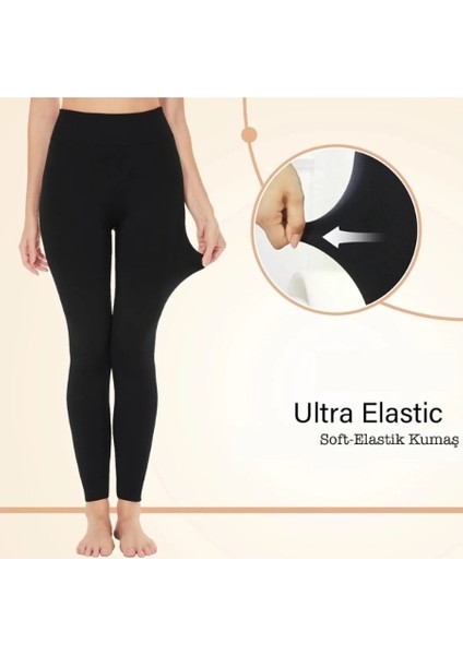 Kadın Siyah Dikişsiz Yüksek Bel Kışlık Içi Yünlü Şardonlu Termal Tayt modelleri