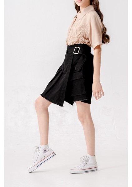 Kız Çocuk Pileli Kot Şort Etek 2873 fırsatları