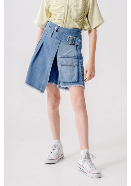 Kız Çocuk Pileli Kot Şort Etek 2873 fırsatları