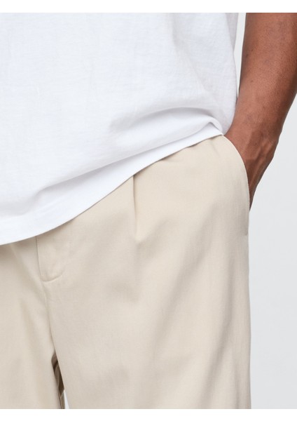 Erkek Bej Ultrasoft Pileli Pantolon