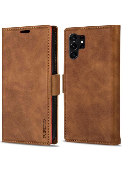 N.bekus Samsung Galaxy S25 Ultra Deri Kılıf Skin Touch Standlı Cüzdan Telefon Kapağı-Kahverengi (Yurt Dışından)