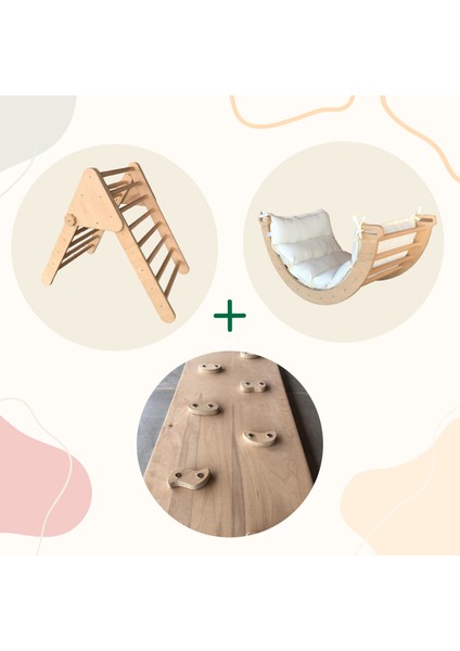 Minderli Üçlü Pikler Seti (Ham & Naturel) | Pikler Üçgeni, Pikler Halkası, Rampa & Kaydırak | Montessori Parkuru | Eğitici Aktivite Oyuncağı fiyatları