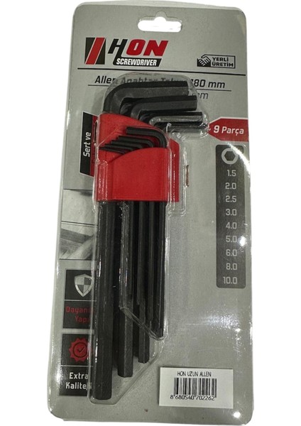 9'lu Düz Alyan Anahtar Seti 120 mm