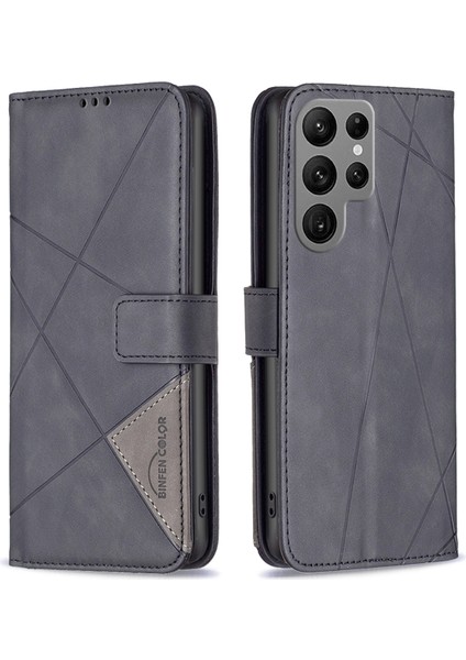 Samsung Galaxy S25 Ultra Kılıf Deri Telefon Kılıfı Cüzdan Standı-Siyah (Yurt Dışından)