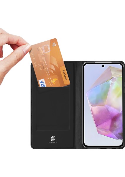 Samsung Galaxy A56 5G/A36 5g Kılıf Dux Ducıs Skin Pro Serisi Deri Kapak Kart Sahibinin-Siyah (Yurt Dışından)