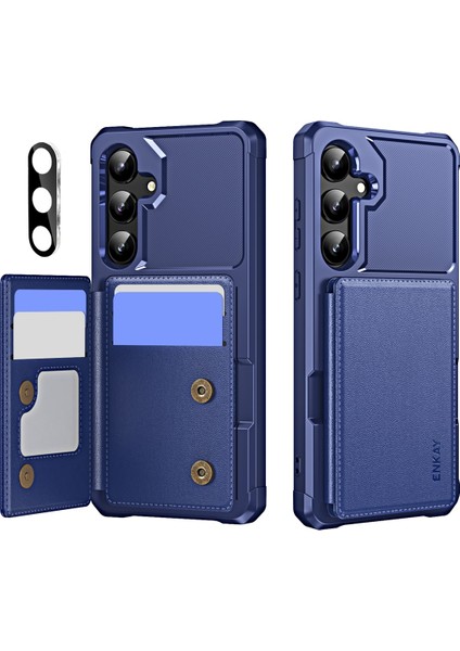 Samsung Galaxy A55 5g Enkay Şapka-Prens Cüzdan Kart Yuvası Kickstand Pu Deri +Tpu Kamera Lensli Arka Telefon Kapağı Film-Koyu Mavi (Yurt Dışından)