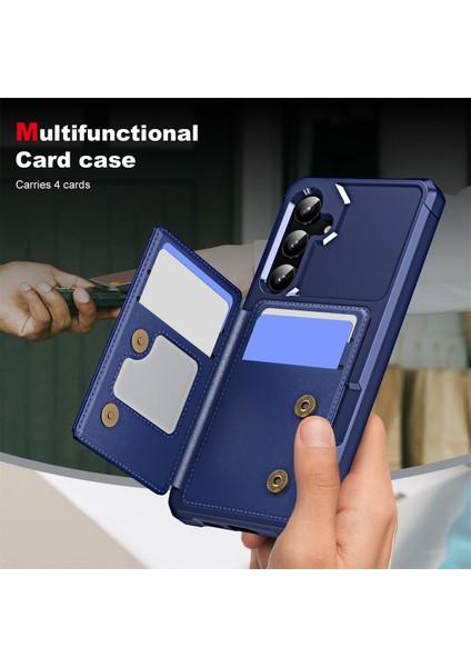 Samsung Galaxy A55 5g Enkay Şapka-Prens Cüzdan Kart Yuvası Kickstand Pu Deri +Tpu Kamera Lensli Arka Telefon Kapağı Film-Koyu Mavi (Yurt Dışından)