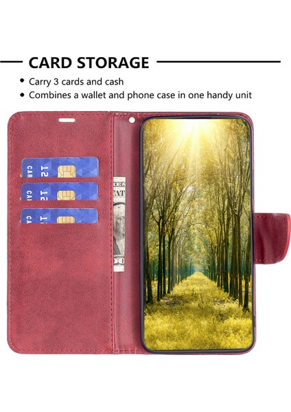 Samsung Galaxy S25 Ultra Kılıf Cüzdan Kart Yuvalı Darbeye Dayanıklı Pu Deri Kapak-Kırmızı (Yurt Dışından)