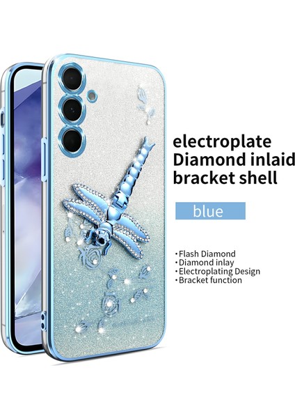 Kadem Samsung Galaxy A15 5g/4g Kılıf Dragonfly Kickstand Tpu Çiçekler Glitter Telefon Kapağı-Mavi (Yurt Dışından) fırsatları