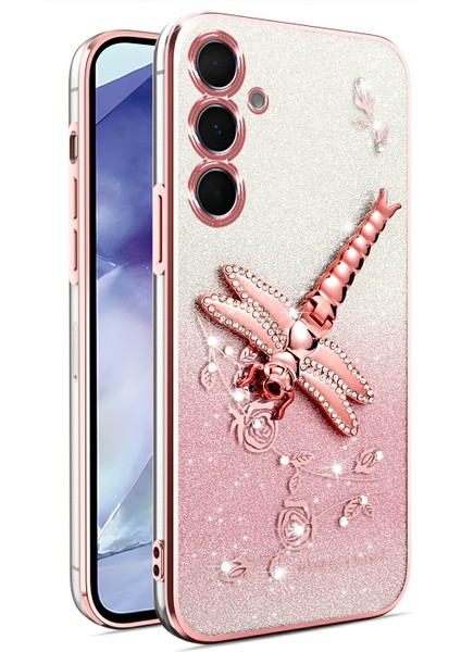 Kadem Samsung Galaxy S24 Fe Kılıf Dragonfly Kickstand Tpu Çiçekler Glitter Telefon Kapağı-Pembe (Yurt Dışından)