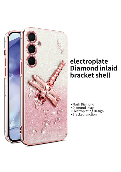 Kadem Samsung Galaxy S24 Fe Kılıf Dragonfly Kickstand Tpu Çiçekler Glitter Telefon Kapağı-Pembe (Yurt Dışından) fiyatları
