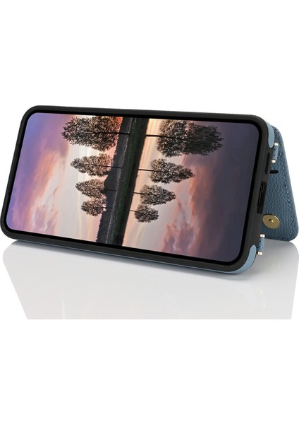Samsung Galaxy A55 5g Kılıf Kart Tutuculu, Kickstandlı, Rfıd Engellemeli Pu+Tpu Telefon Arka Kapak-Mavi (Yurt Dışından)
