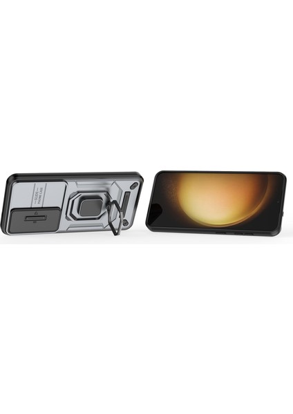 Samsung Galaxy S25 Kılıf Pc+Tpu Lens Kapaklı Kickstand Telefon Koruyucu-Gri (Yurt Dışından) modelleri