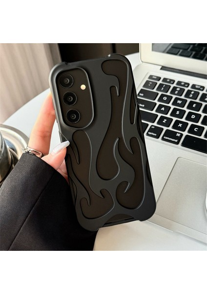 Samsung Galaxy A15 4g/5g Kılıf Içi Boş Alev Tasarımlı Mat Tpu Telefon Kapağı-Siyah (Yurt Dışından)
