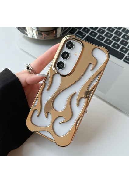 Samsung Galaxy A15 4g/5g Kılıf Içi Boş Alev Tasarımı Elektroliz Kaplama Tpu Telefon Kapağı-Altın (Yurt Dışından)