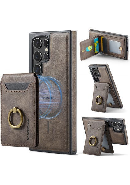 Magkıng K1 Serisi Samsung Galaxy S24 Ultra Manyetik Kılıf Pc+Tpu+Pu Telefon Kapağı Kart Tutucu-Kahve (Yurt Dışından)