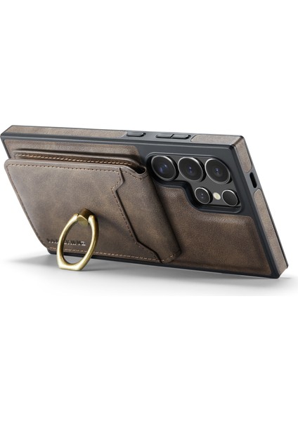 Magkıng K1 Serisi Samsung Galaxy S24 Ultra Manyetik Kılıf Pc+Tpu+Pu Telefon Kapağı Kart Tutucu-Kahve (Yurt Dışından) fırsatları