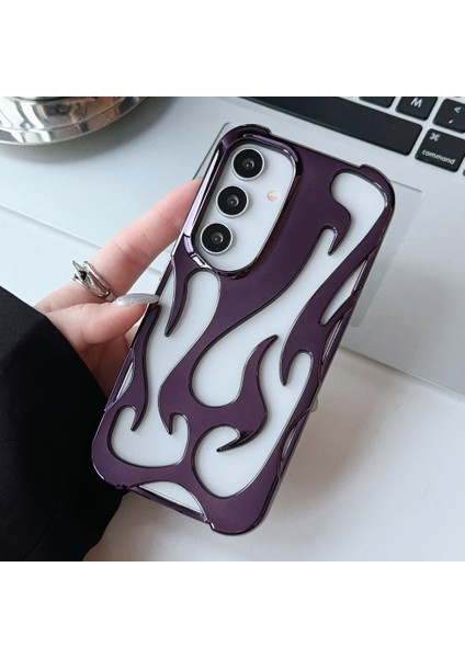 Samsung Galaxy A15 4g/5g Kılıf Içi Boş Alev Tasarımı Elektroliz Kaplama Tpu Telefon Kapağı-Mor (Yurt Dışından)