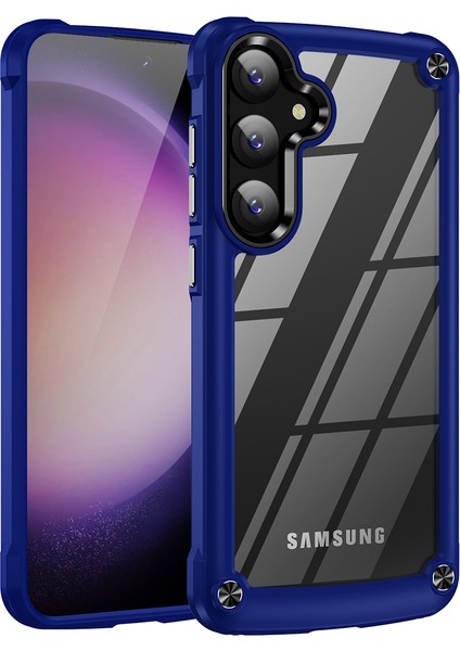 Samsung Galaxy S25 Kılıf Düşmeyi Önleyici Alaşım Lens Çerçevesi Pc+Tpu Telefon Kapağı-Safir/siyah (Yurt Dışından)