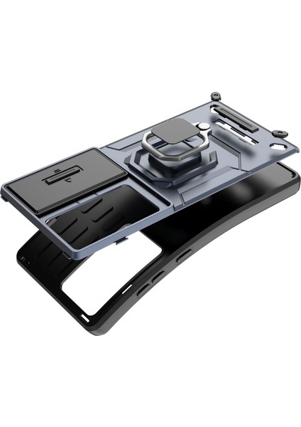 Samsung Galaxy S25 Ultra Kılıf Pc+Tpu Lens Kapaklı Kickstand Telefon Koruyucu-Gri (Yurt Dışından)