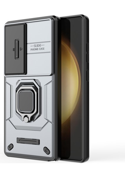 Samsung Galaxy S25 Ultra Kılıf Pc+Tpu Lens Kapaklı Kickstand Telefon Koruyucu-Gri (Yurt Dışından)
