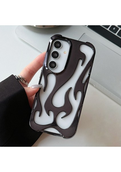 Samsung Galaxy A15 4g/5g Kılıf Içi Boş Alev Tasarımı Elektroliz Kaplama Tpu Telefon Kapağı-Siyah (Yurt Dışından)