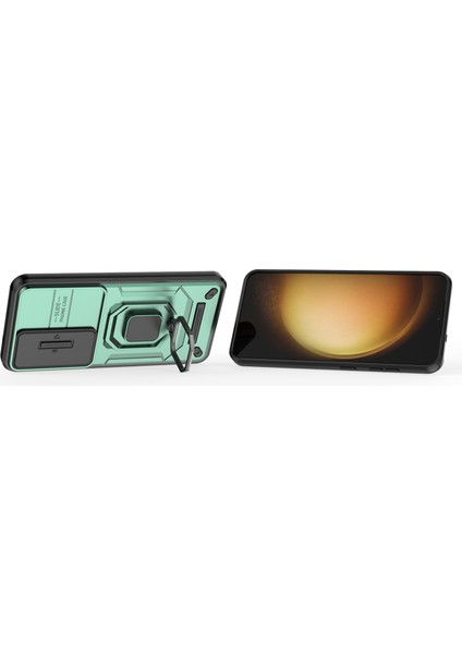 Samsung Galaxy S25 Kılıf Pc+Tpu Lens Kapaklı Kickstand Telefon Koruyucu-Yeşil (Yurt Dışından) modelleri