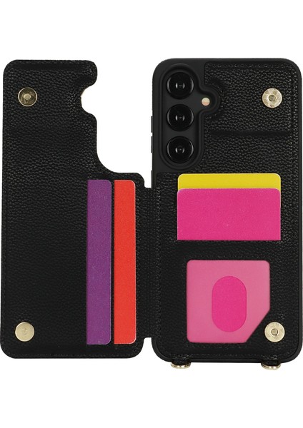 Samsung Galaxy S24 Için Kart Tutuculu, Kickstandlı, Rfıd Engellemeli Pu+Tpu Telefon Arka Kapaklı Kılıf - Siyah (Yurt Dışından)