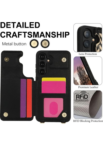 Samsung Galaxy S24 Için Kart Tutuculu, Kickstandlı, Rfıd Engellemeli Pu+Tpu Telefon Arka Kapaklı Kılıf - Siyah (Yurt Dışından)