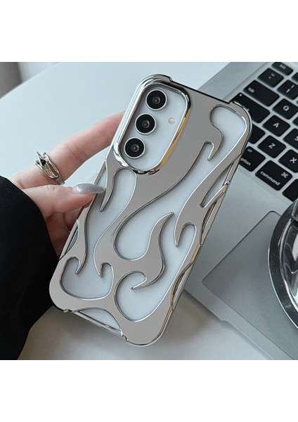 Samsung Galaxy A55 5g Kılıf Içi Boş Alev Tasarım Elektroliz Kaplama Tpu Telefon Kapağı-Gümüş (Yurt Dışından)