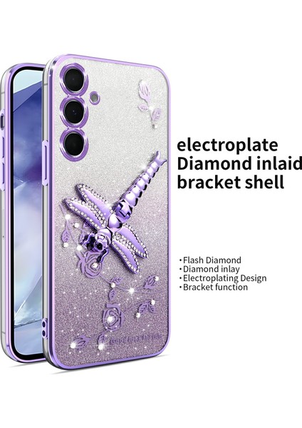 Kadem Samsung Galaxy A05S 4g Kılıf Dragonfly Kickstand Tpu Çiçekler Glitter Telefon Kapağı-Mor (Yurt Dışından)
