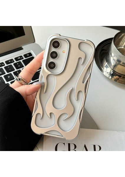 Samsung Galaxy A15 4g/5g Kılıf Içi Boş Alev Tasarımlı Mat Tpu Telefon Kapağı-Gümüş (Yurt Dışından)