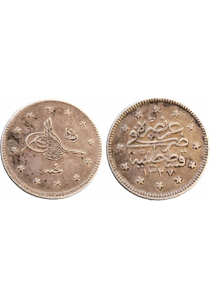 Sultan V. Mehmed Reşad, 2 Kuruş 1327/4 (1912) Çt/ççt Eski Madeni Para