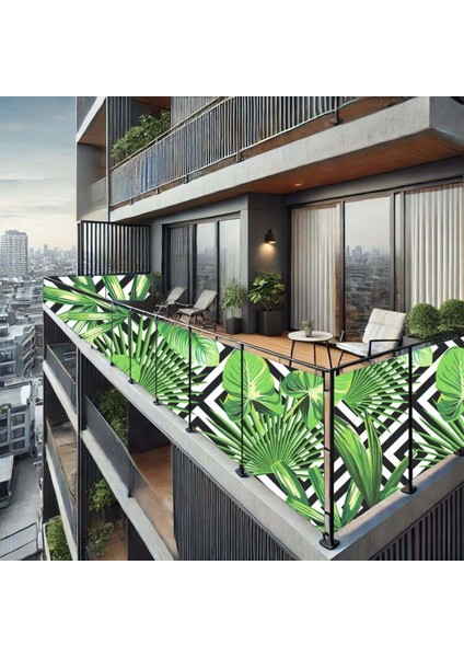 100 cm x 2 m Tropikal Yaprak Balkon Bahçe Çit Brandası Su İtici, Uv Koruyucu, Dekoratif Örtü