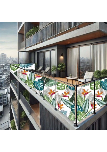 50 cm x 2 m Tropik Orman Balkon Bahçe Çit Brandası Su İtici, Uv Koruyucu, Dekoratif Örtü