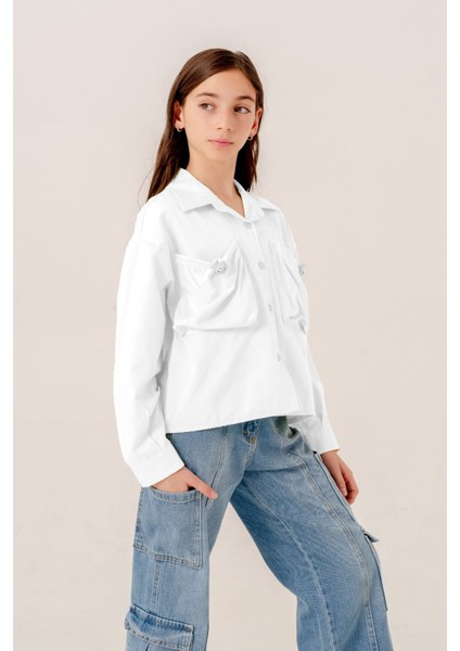 Kız Çocuk Körük Cepli Gömlek 3155