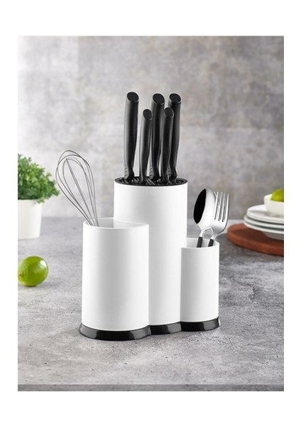 3 Bölmeli Kaşıklık - Şef Bıçaklık Standı - Beyaz fiyatları