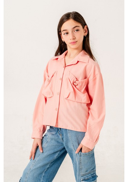 Kız Çocuk Körük Cepli Gömlek 3155 modelleri