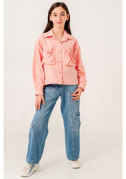 Kız Çocuk Körük Cepli Gömlek 3155 fırsatları