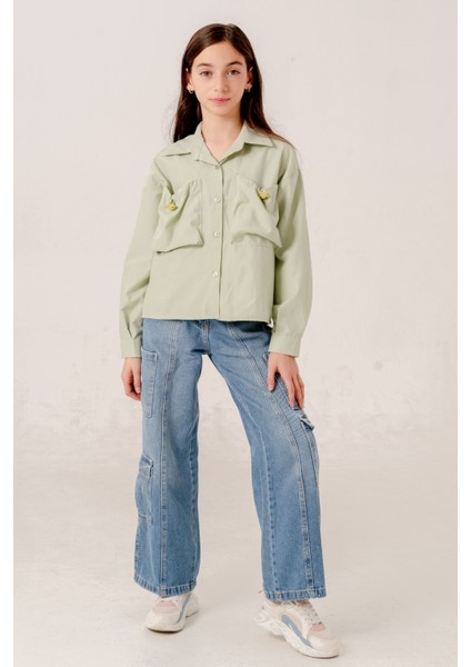 Kız Çocuk Körük Cepli Gömlek 3155