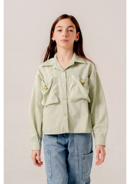 Kız Çocuk Körük Cepli Gömlek 3155 modelleri