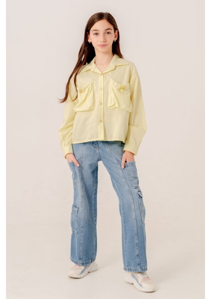 Kız Çocuk Körük Cepli Gömlek 3155