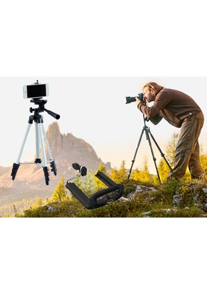 Tripod : Telefon ve Kamera Tutucu Ayak + Telefon Tutucu - 105 cm
