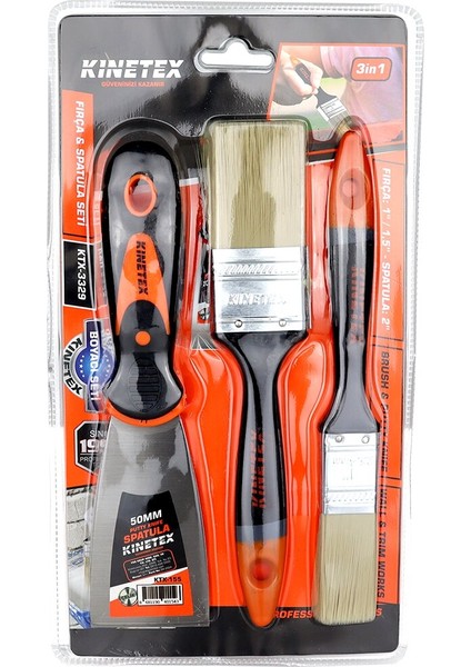3pcs Boyacı - Nalbur Set 50 mm Spatula - 2x Kestirme Fırça