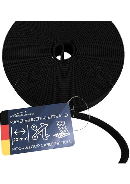 - Cırt Cırt Kablo Bağı - 15 M×20 mm - Istenen Boyutta Kesilebilir, Yeniden Kullanılabilir (Kesilebilir Cırt Cırt Rulosu, Tekrar Kapatılabilir Cırt Cırt Bant Kabloları Vs. Bağlar, Siyah)