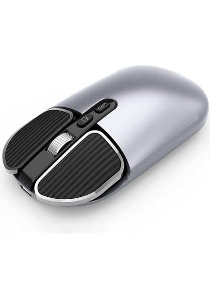 Kablosuz Fare 2.4g + Bluetooth 5.1 Çift Modlu 1600 Dpı 5 Düğmeler Masaüstü Dizüstü Dizüstü Bilgisayar Için Şarj Edilebilir Mouse (Gümüş)
