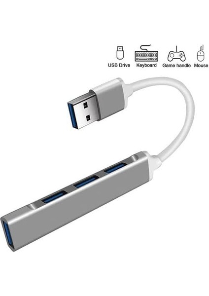 A-809 Macbook Uyumlu USB To 4 USB 3.0 Adaptör Çevirici, Gri