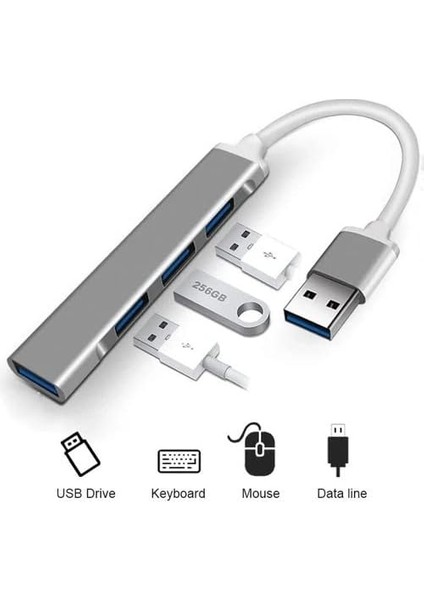 A-809 Macbook Uyumlu USB To 4 USB 3.0 Adaptör Çevirici, Gri
