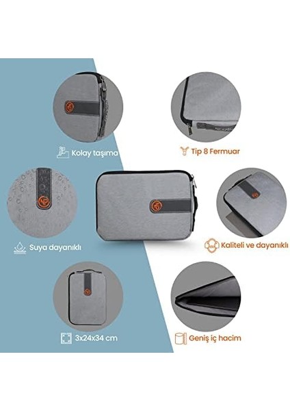 Ace 13" Notebook & Tablet Kılıfı/çantası-Açık Gri